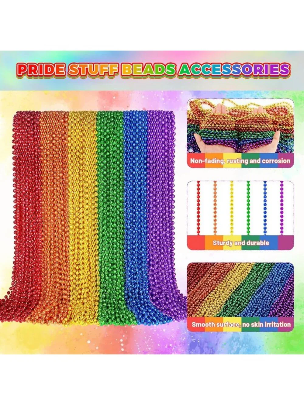 102PCS Rainbow Pride Bead Necklaces 6 Colors Parade Party Favor Pack